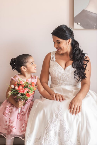 A little girl with a bride 
